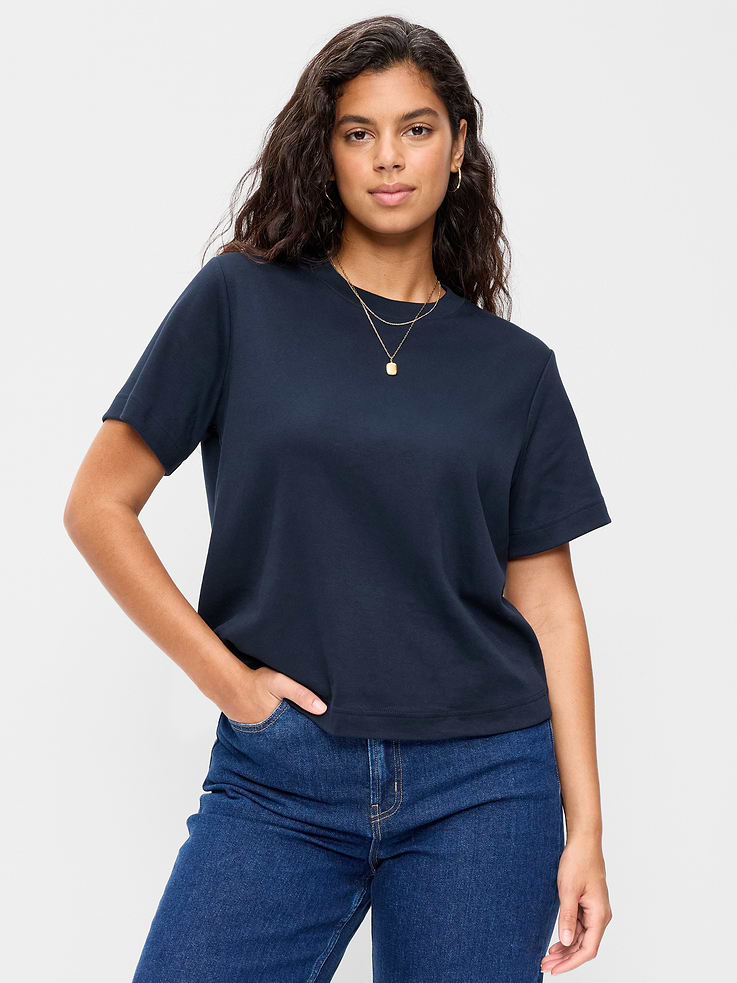 L'image numéro 5 présente T-shirt ras du cou court en tissu épais