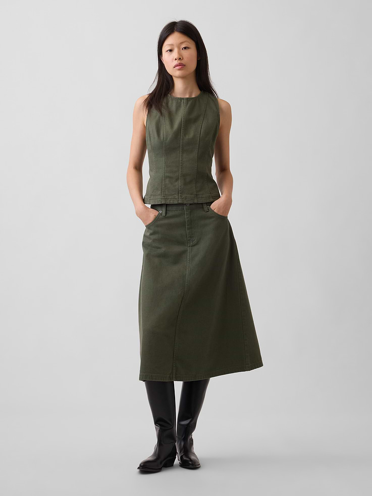 Image number 1 showing, Twill Midi Skirt