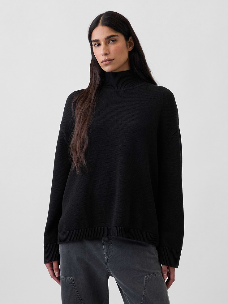 Image number 1 showing, 100% Cotton Oversized Turtleneck Sweater