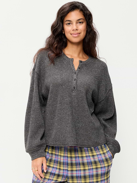 Long-Sleeve Crew-Neck Henley T-Shirt