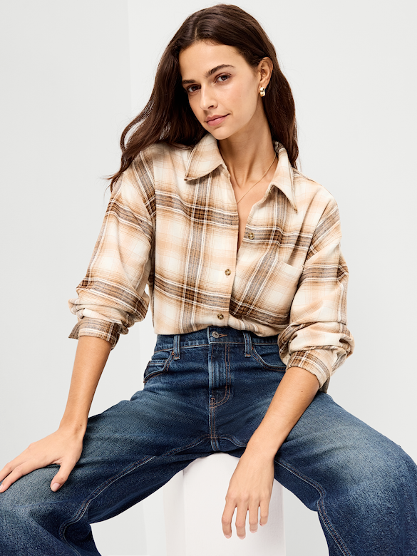 Oversized Button-Down Boyfriend Flannel Shirt