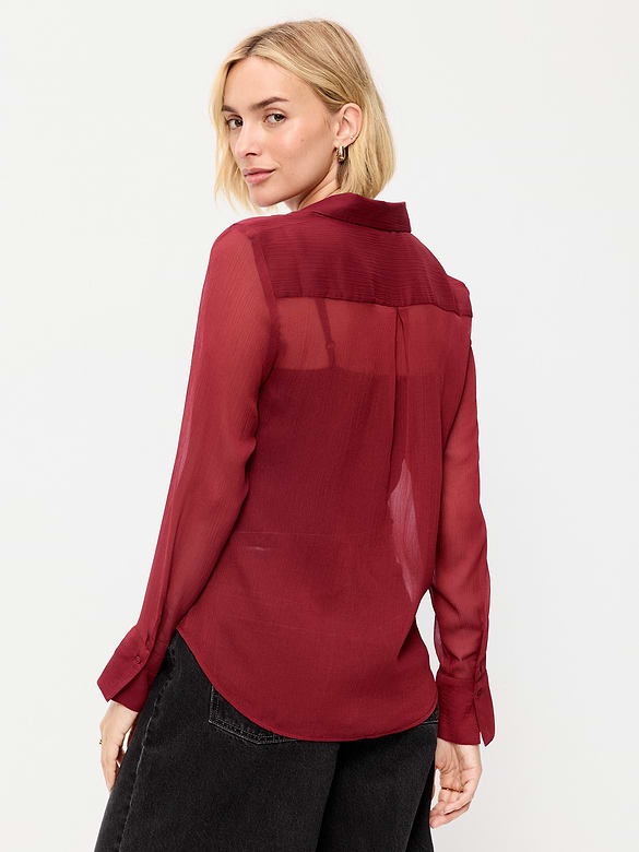 Chiffon Sheer Button-Down Shirt