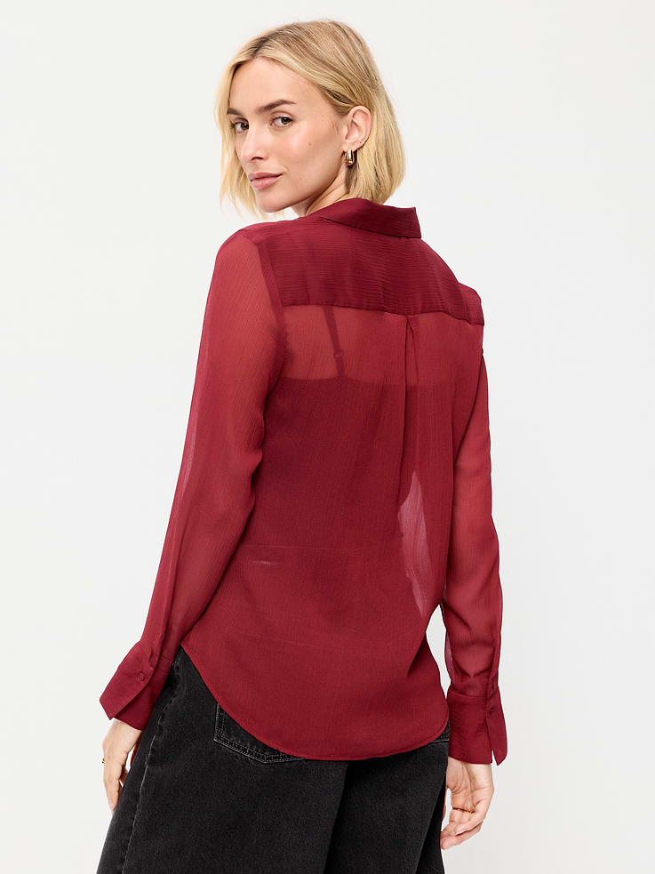 Image number 2 showing, Chiffon Sheer Button-Down Shirt