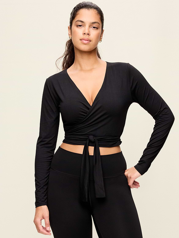 StudioSmooth Long-Sleeve Wrap Top