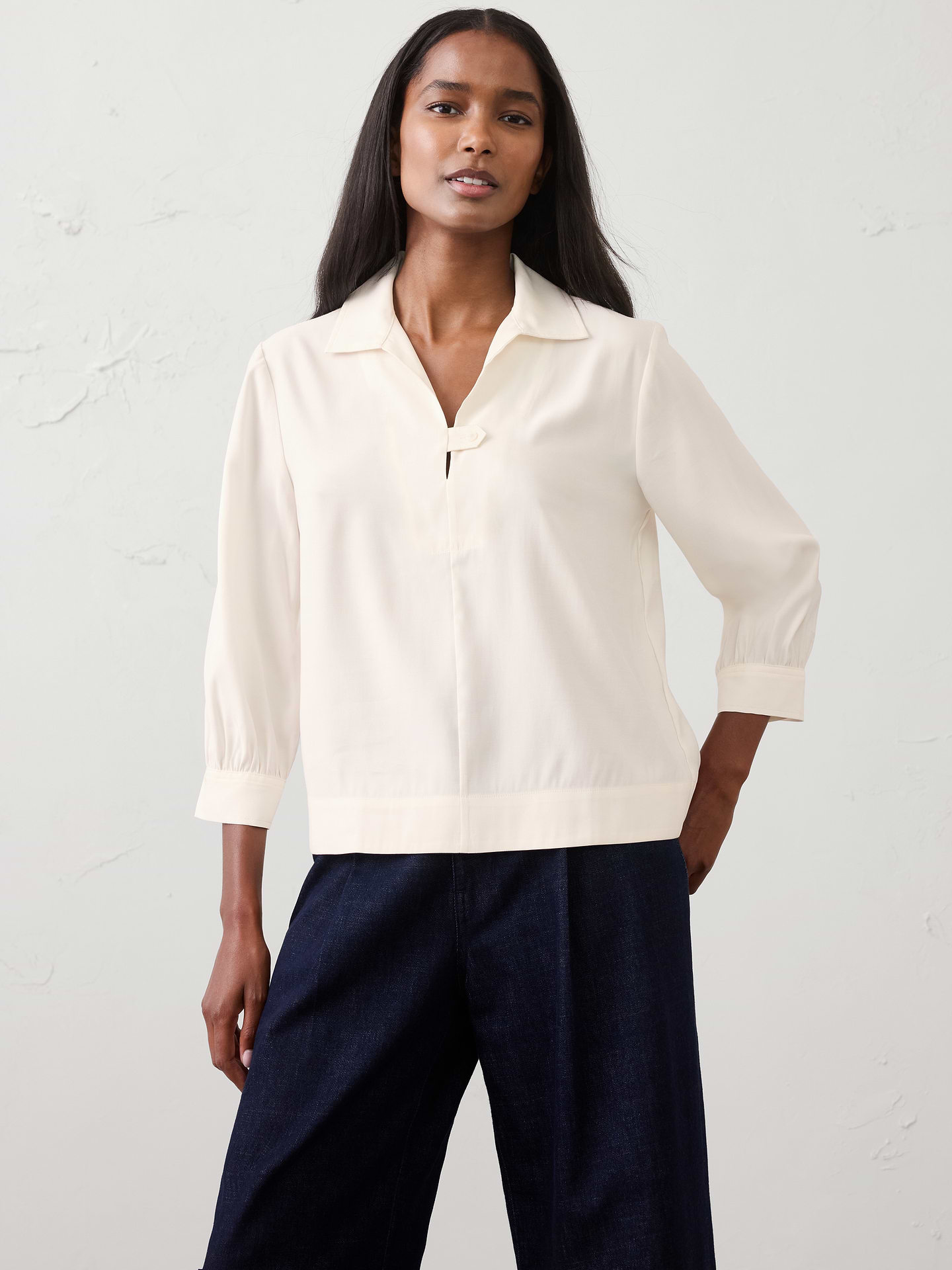 Image number 1 showing, Collared-Tab Pullover Top