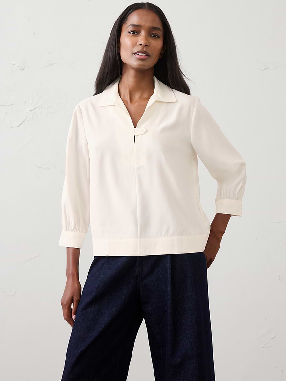 Collared-Tab Pullover Top