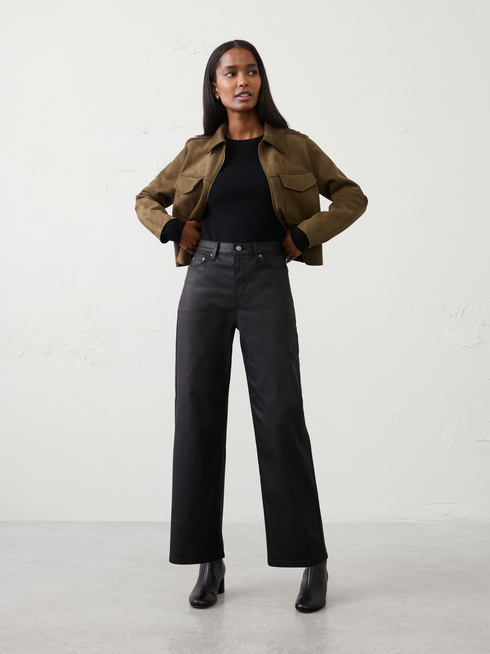Image number 1 showing, Straight-Leg High-Rise Coated Jean