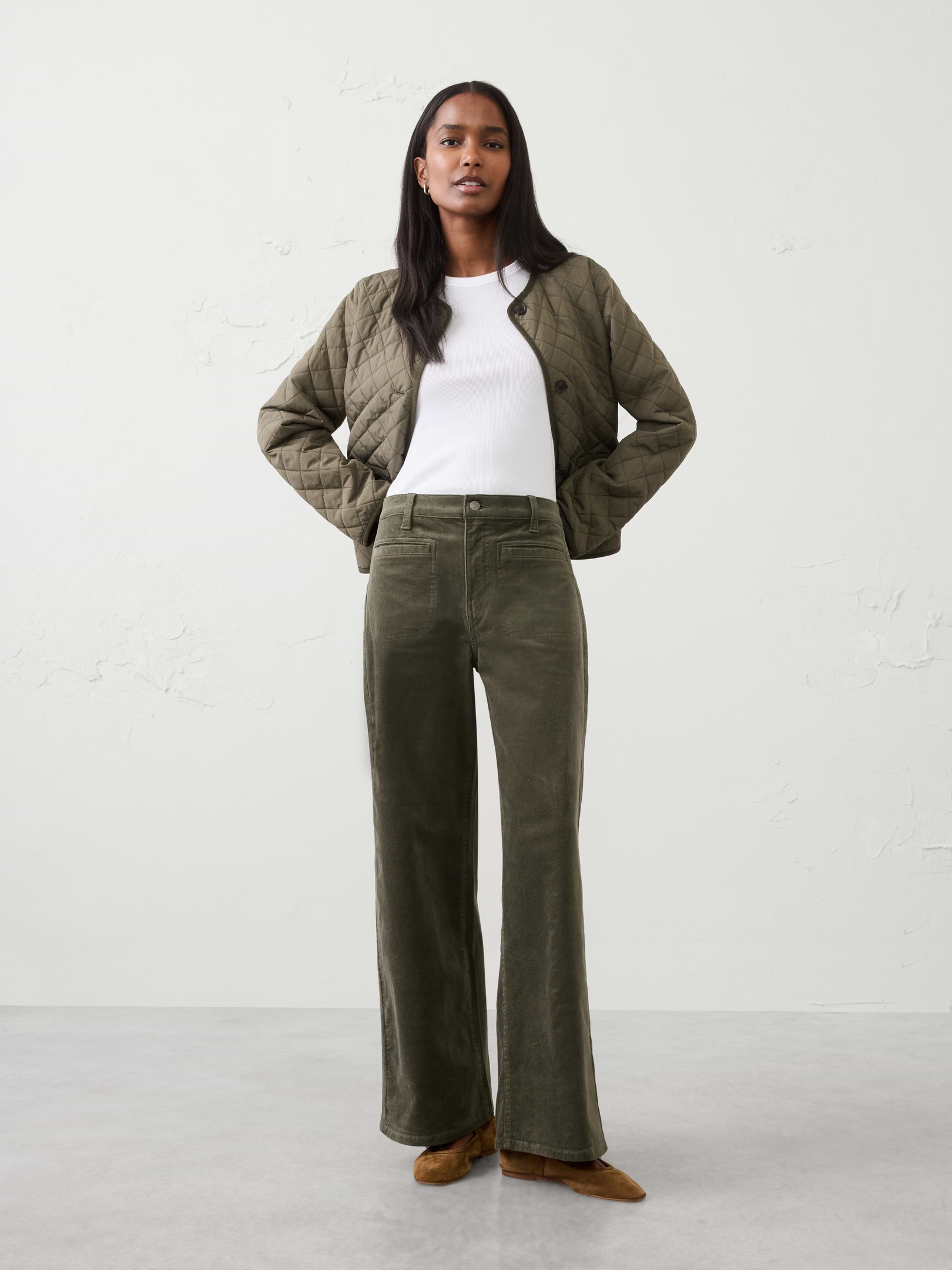 Image number 1 showing, Wide-Leg High-Rise Corduroy Patch Pocket Pant