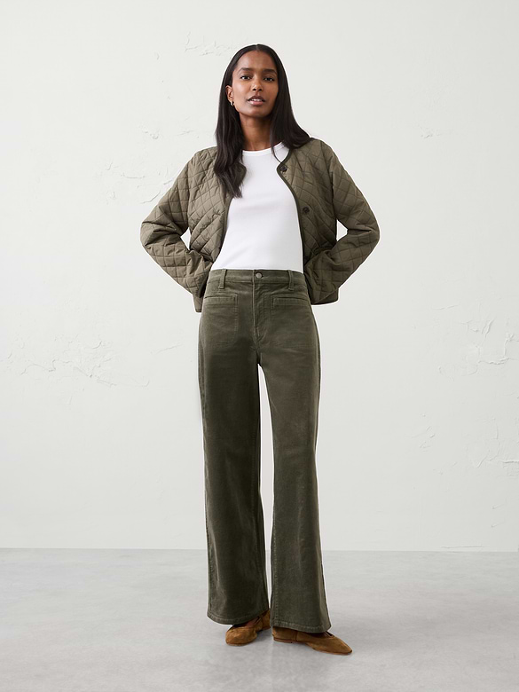 Wide-Leg High-Rise Corduroy Patch Pocket Pant