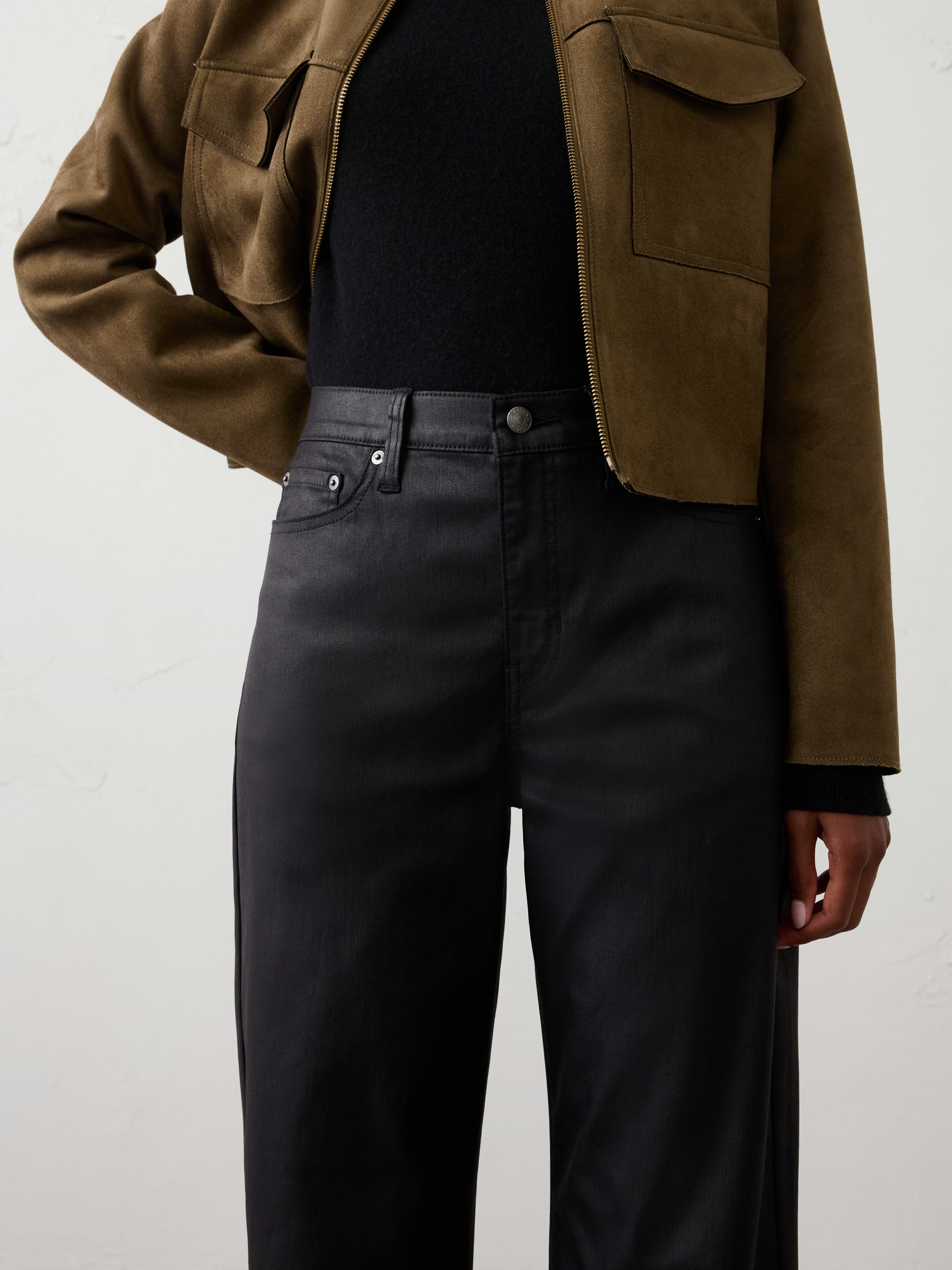 Image number 3 showing, Straight-Leg High-Rise Coated Jean