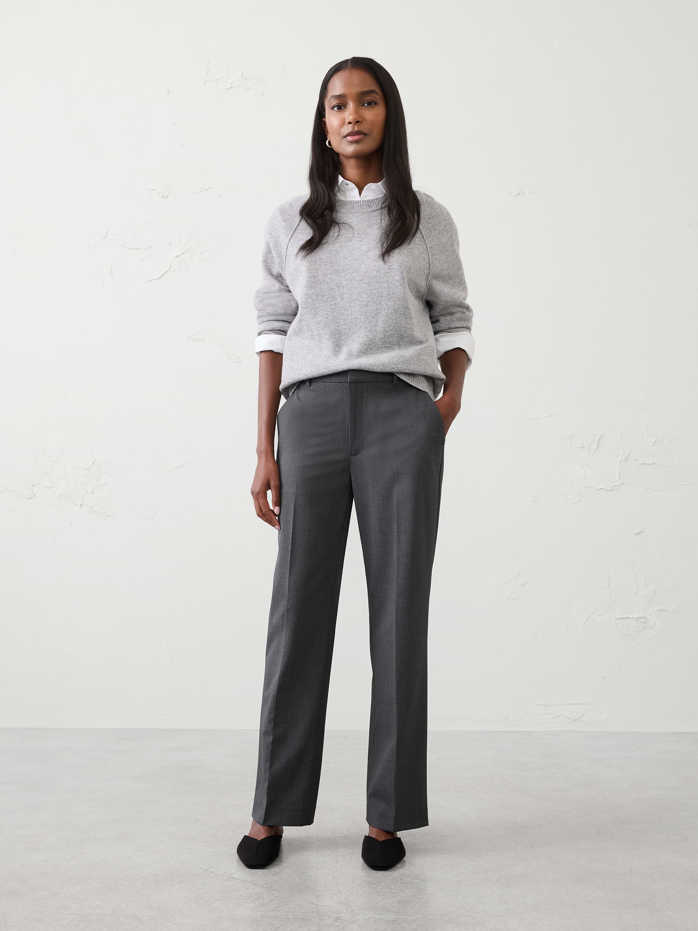 Image number 1 showing, Straight High-Rise Sculpted Trouser