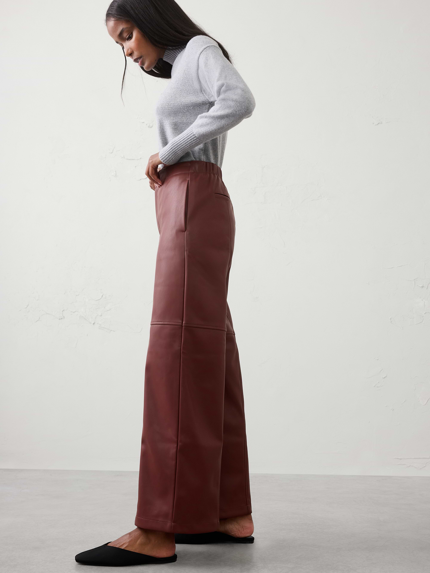 Image 3 of 5, Wide-Leg High-Rise Vegan Leather Pant