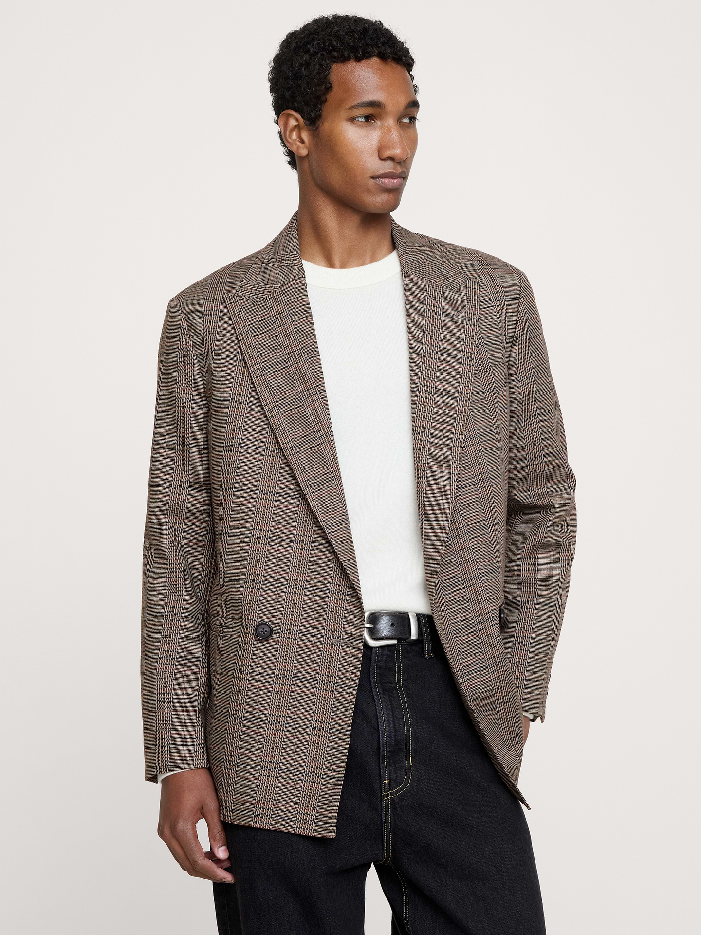 Image number 1 showing, Relaxed Double-Breasted Italian Glen Plaid Suit Jacket