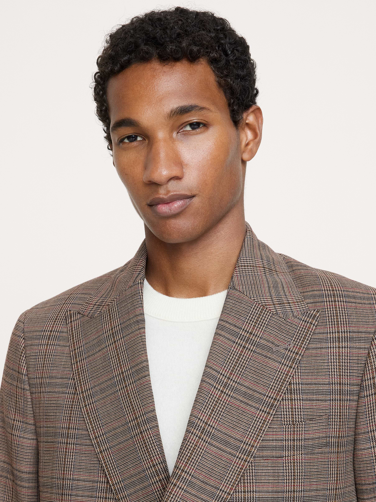 Relaxed Double-Breasted Italian Glen Plaid Suit Jacket | Banana