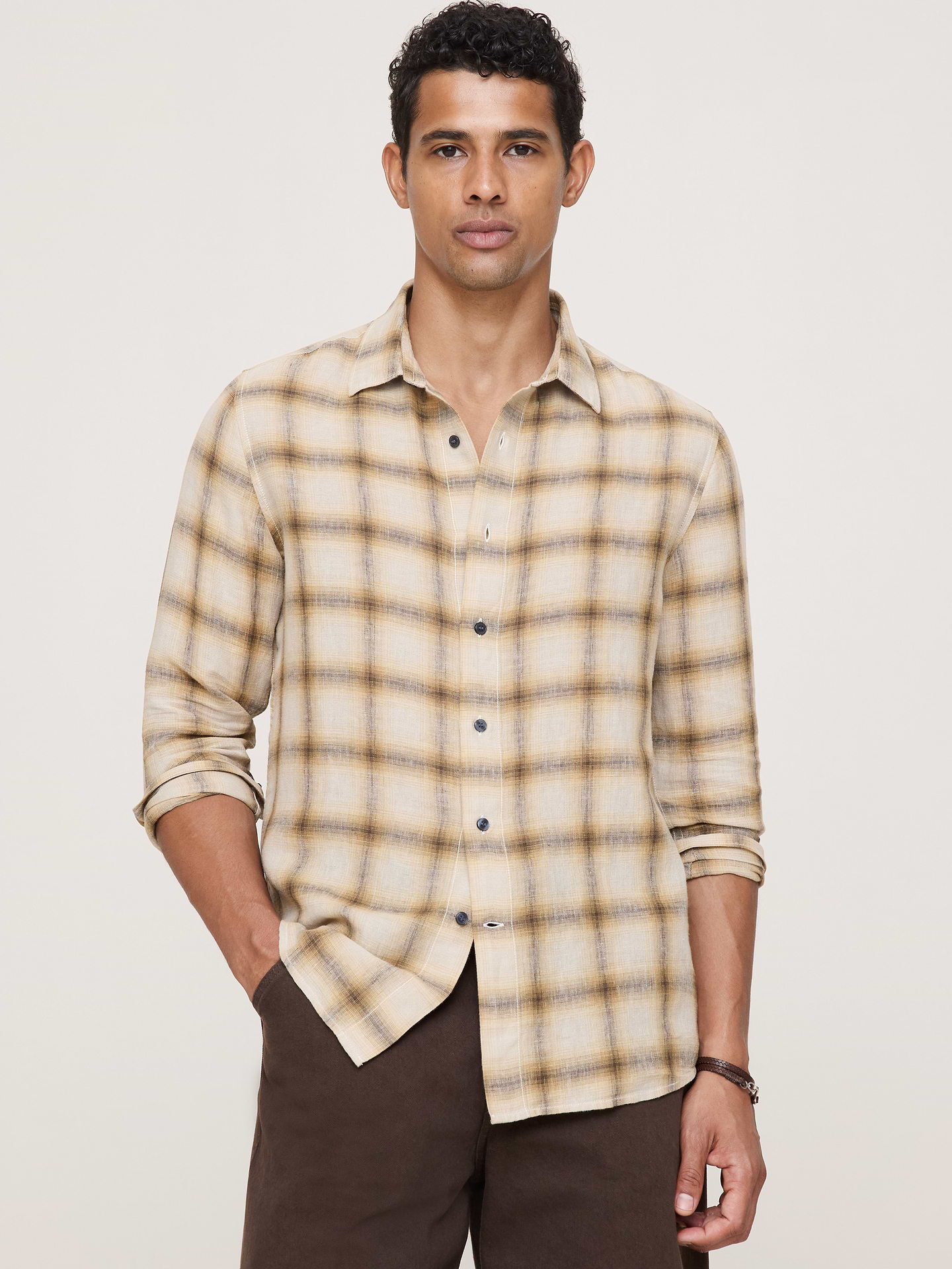 Image number 1 showing, Standard-Fit Plaid Linen-Cotton Shirt