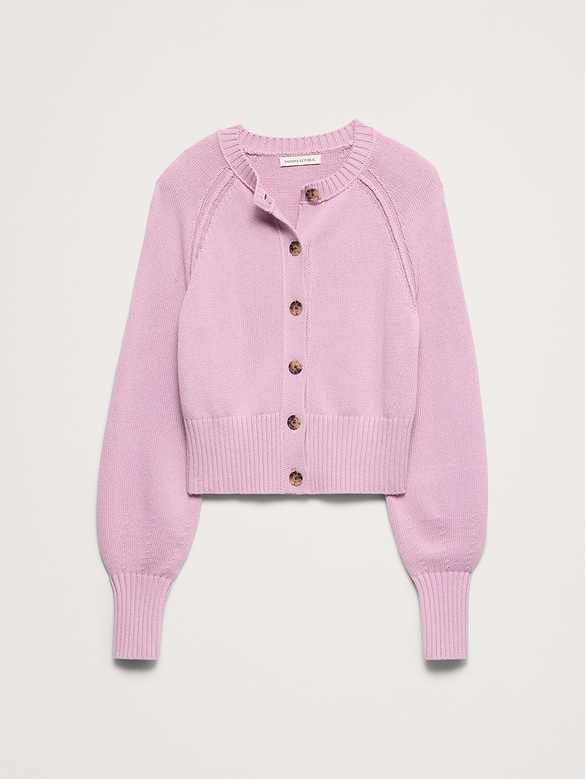 Larkspur Cotton-Silk Volume-Sleeve Cardigan
