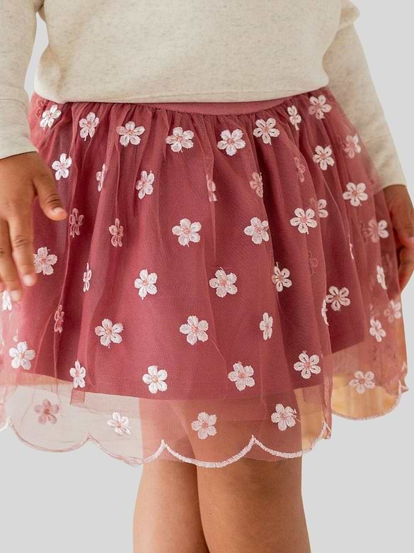 Sweet Wink Berry Floral Embroidered Tutu Skirt