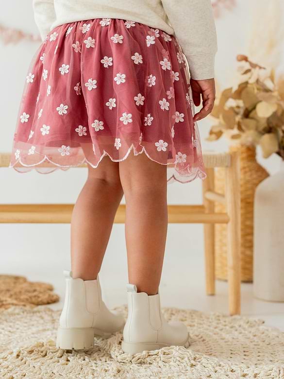 Sweet Wink Berry Floral Embroidered Tutu Skirt