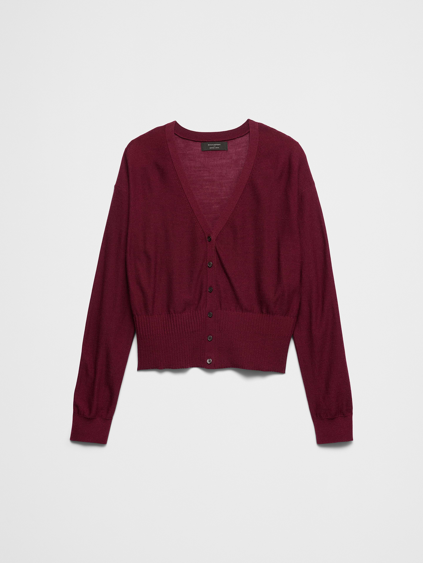 Image 4 of 4, Merino Wool V-Neck Cropped Cardigan Sweater