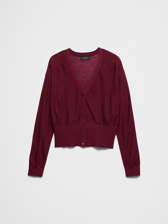 Merino Wool V-Neck Cropped Cardigan Sweater