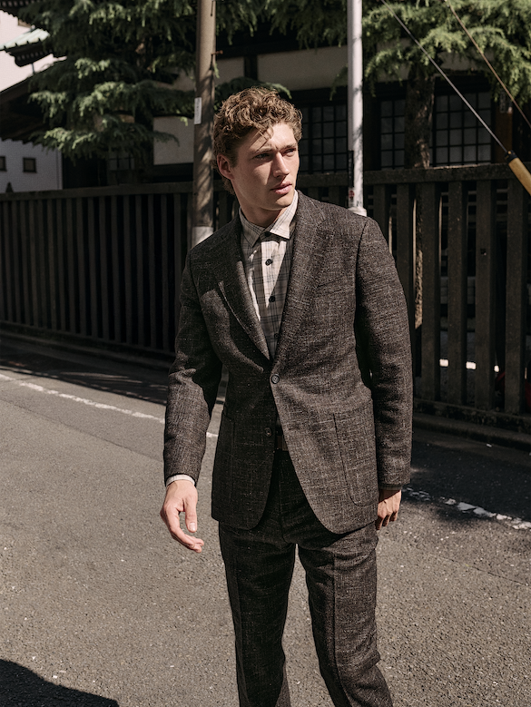 Veste de complet ajustée cintrée en tweed italien