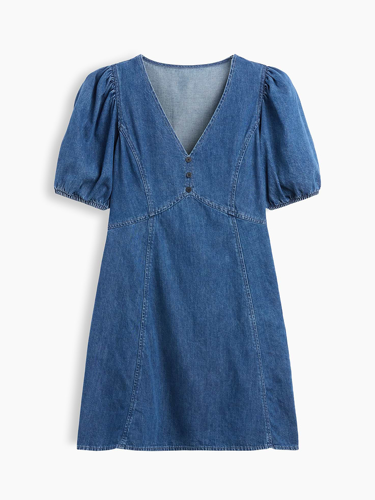 Image 4 of 4, Denim Puff Sleeve Mini Dress