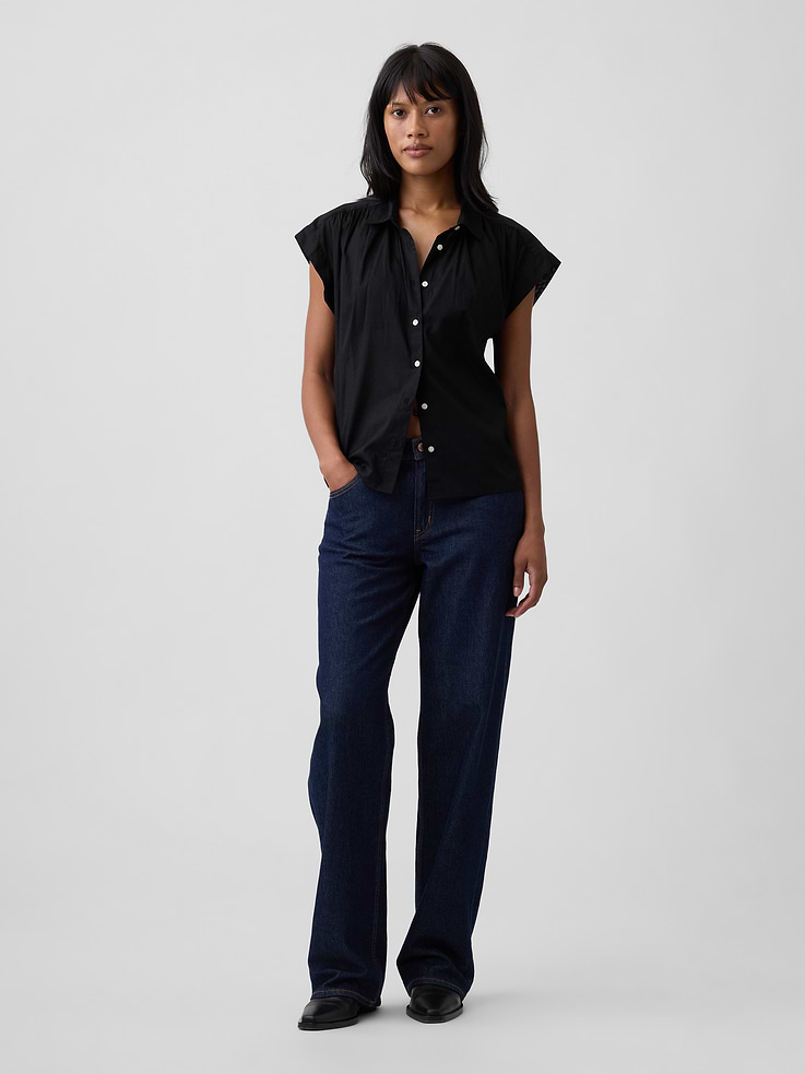 Image 3 of 5, Collared Cap-Sleeve Shirt