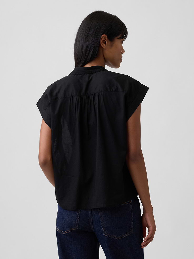Image 2 of 5, Collared Cap-Sleeve Shirt