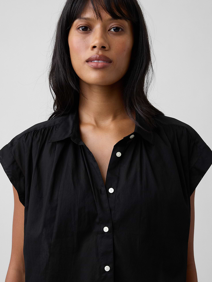 Image 4 of 5, Collared Cap-Sleeve Shirt