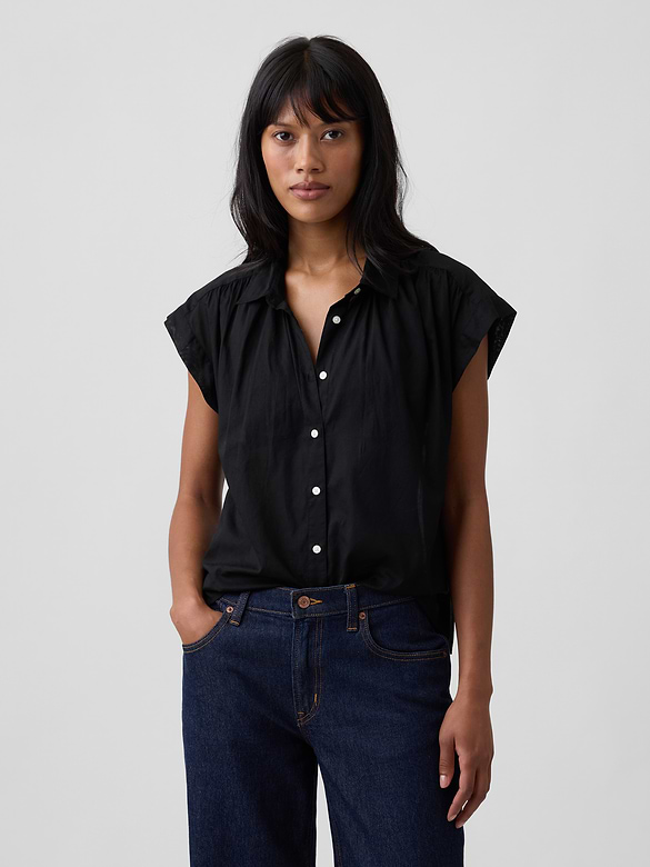 Collared Cap-Sleeve Shirt