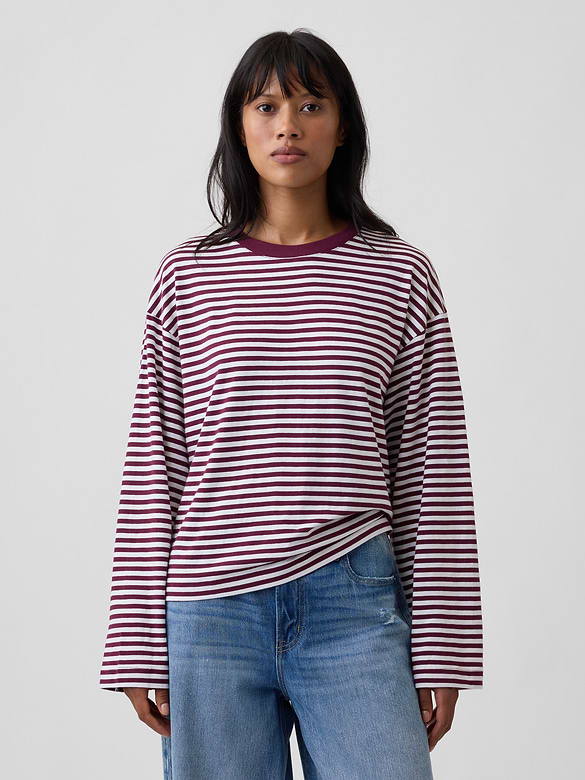 Oversized Boxy Stripe Crewneck T-Shirt