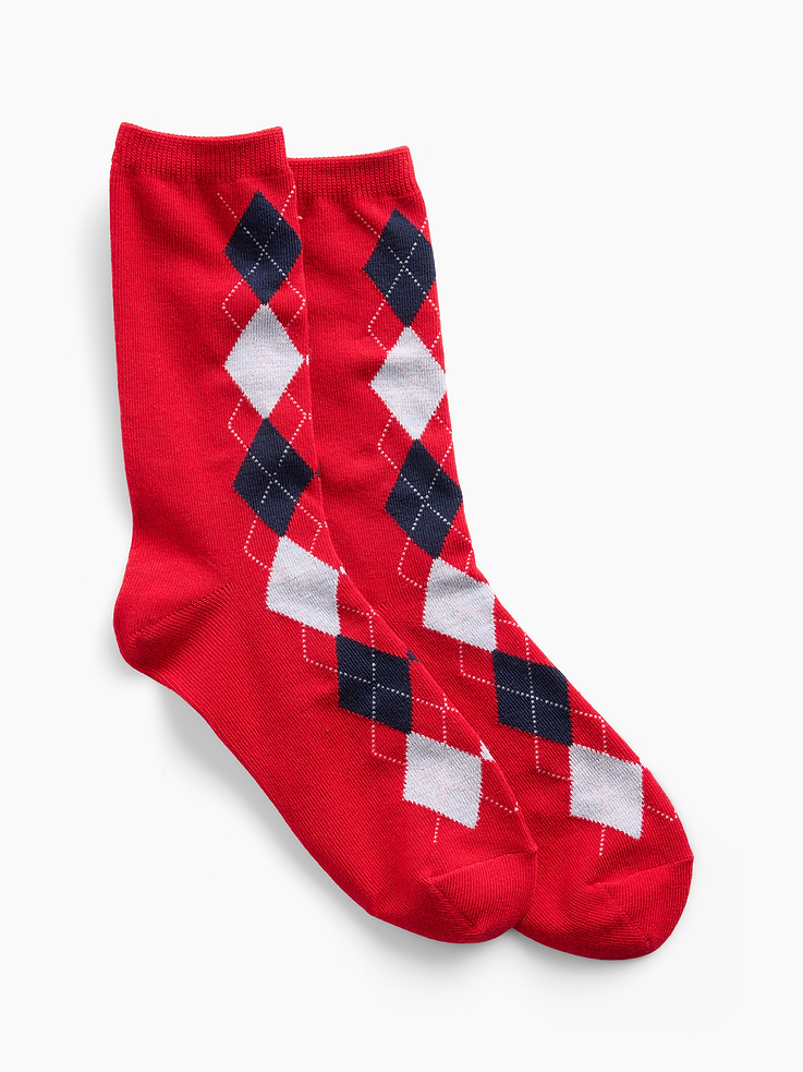 Image 1 of 2, This product is made with/contains 12% recycled polyester. Compared to virgin materials, using recycled materials helps reduce resource use and waste., Stretch knit., Ribbing at top., Reinforced toe and heel., Allover argyle pattern., This product was made in a factory that invests in gender equity and women’s empowerment through RISE. Learn more at, Product #1179381