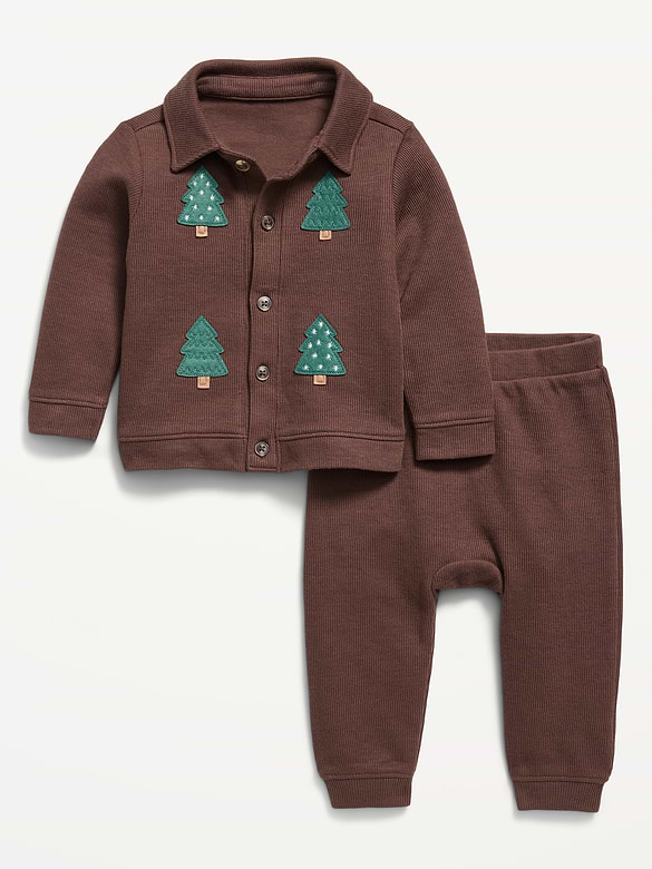 Cozy Ribbed Collared Shirt and Pants Set for Baby