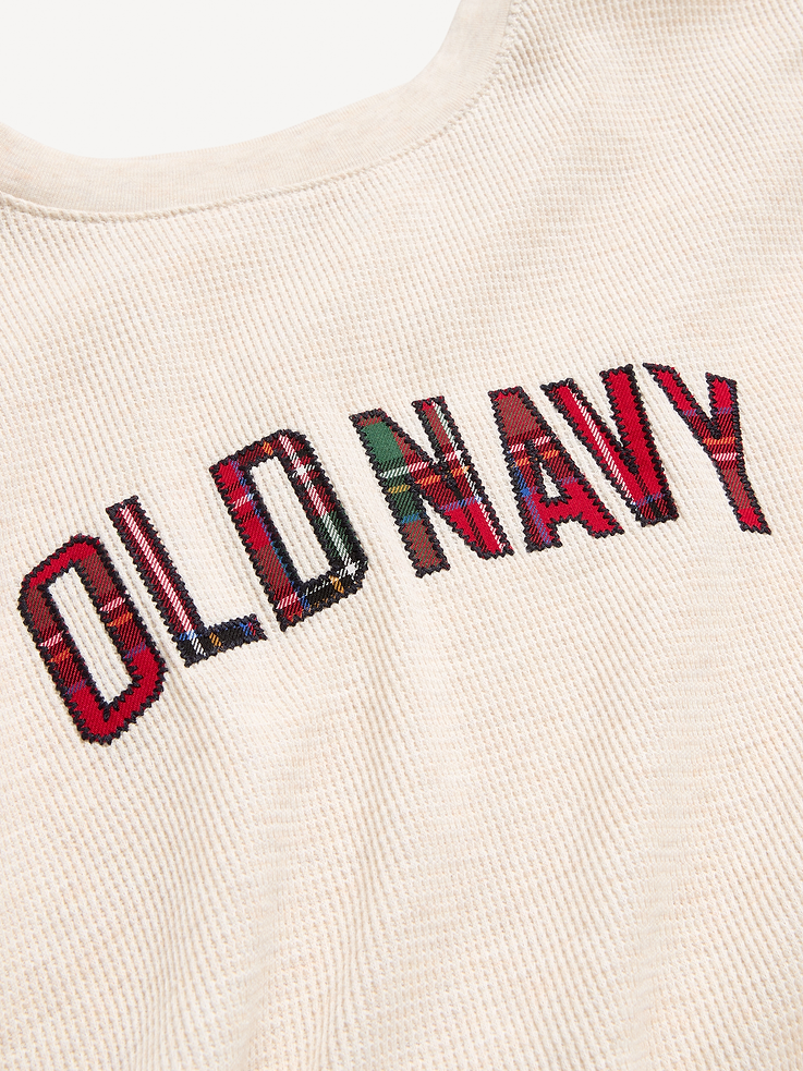 Image 3 of 5, Vintage Long-Sleeve Waffle Knit Crew-Neck T-Shirt