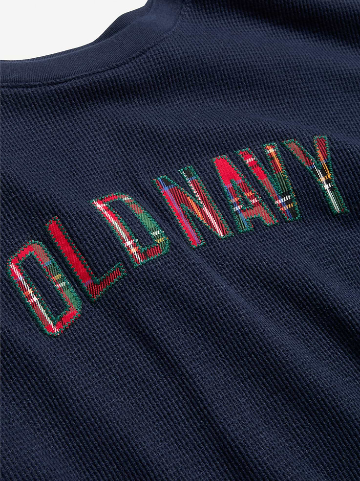 Image 3 of 7, Vintage Long-Sleeve Waffle Knit Crew-Neck T-Shirt