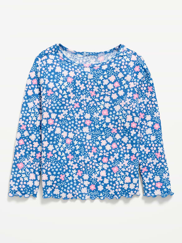 Printed Fitted Long-Sleeve Ribbed T-Shirt for Toddler Girls