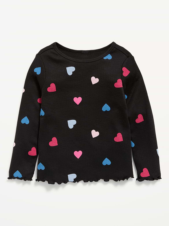 Printed Fitted Long-Sleeve Ribbed T-Shirt for Toddler Girls