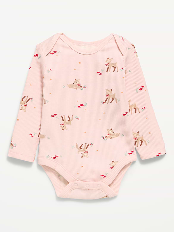 Printed Long-Sleeve Ribbed Bodysuit for Baby