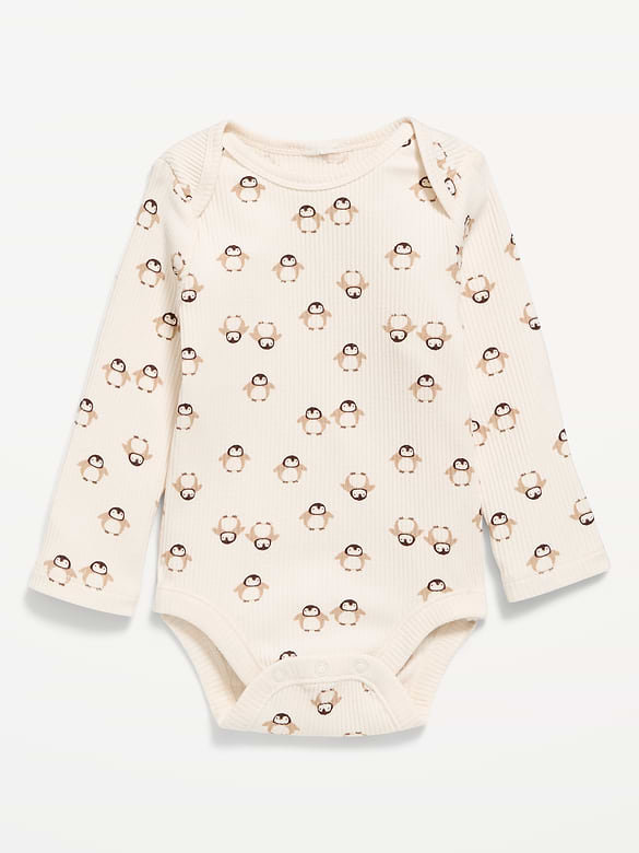 Printed Long-Sleeve Ribbed Bodysuit for Baby