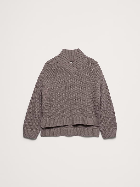 Oversized Merino-Cotton High V-Neck Sweater