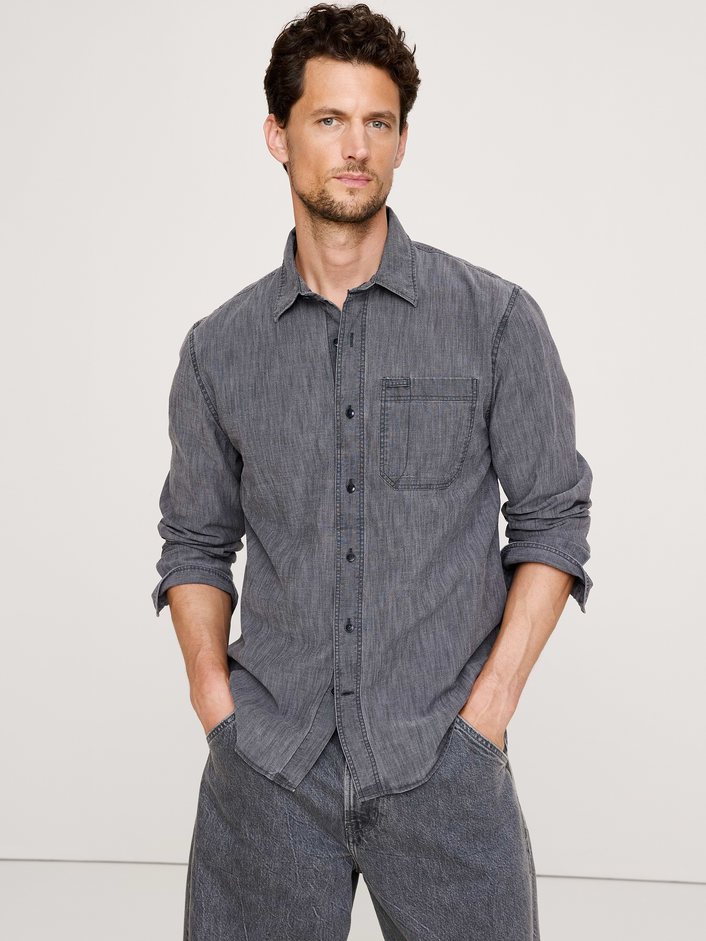 Image number 1 showing, Standard-Fit Chambray Shirt