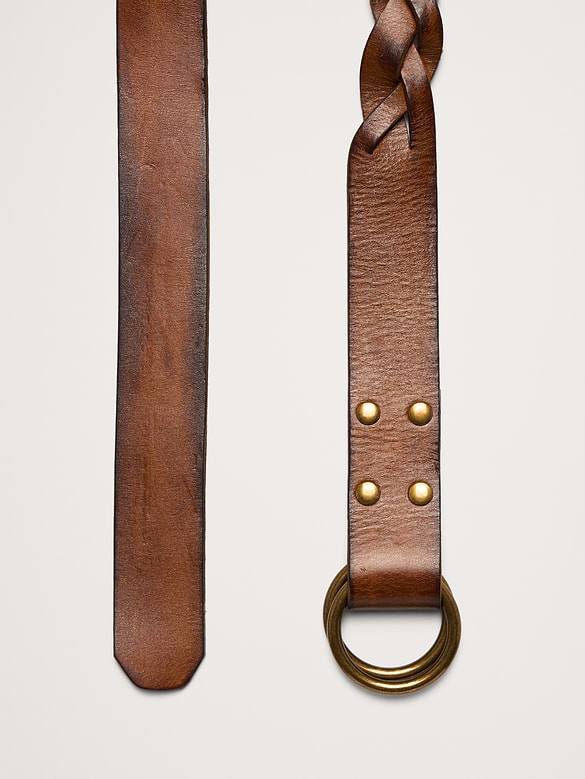 Ceinture en cuir tissé à anneau double