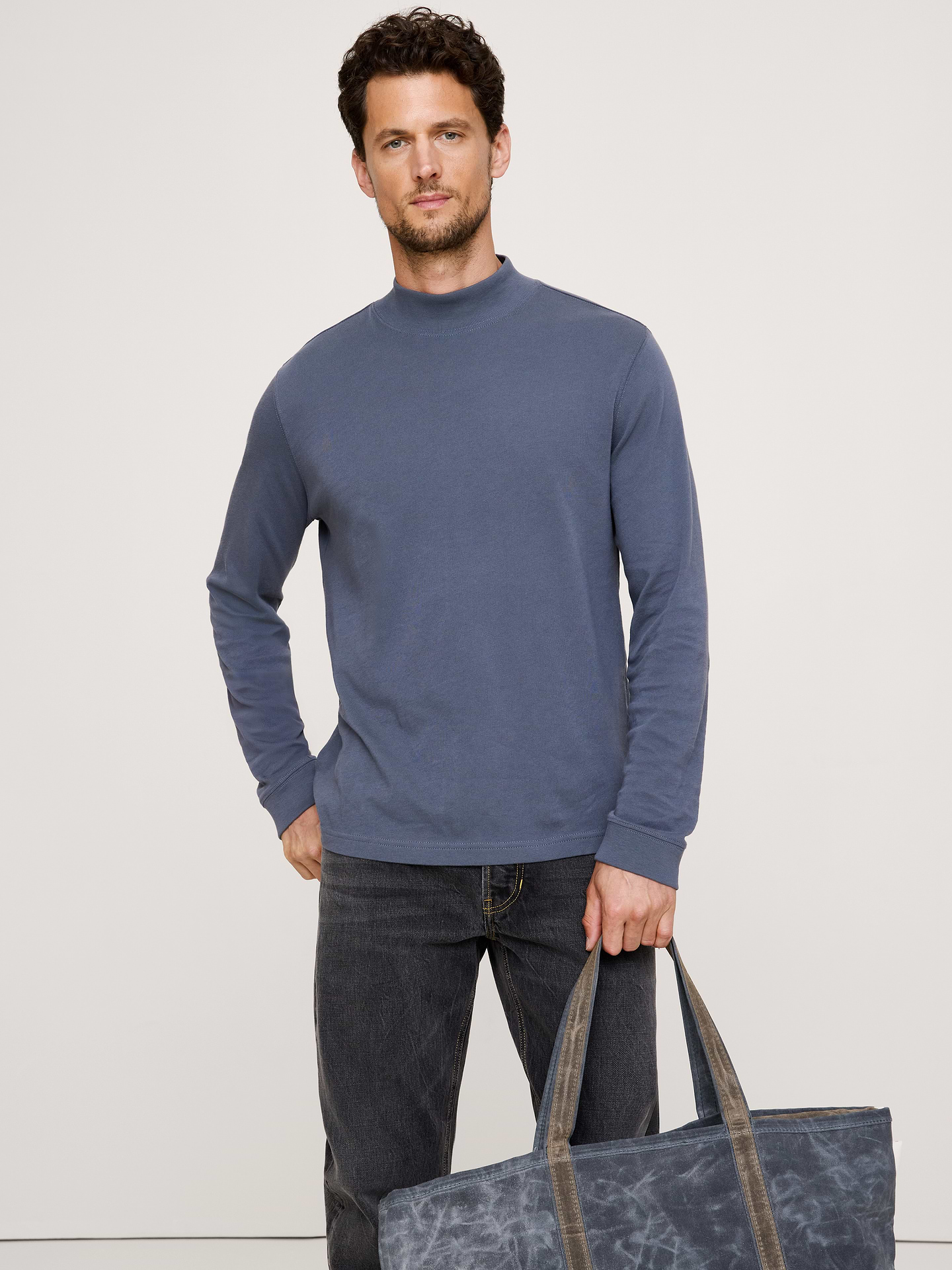 Image number 1 showing, Cotton Jersey Mock-Neck T-Shirt