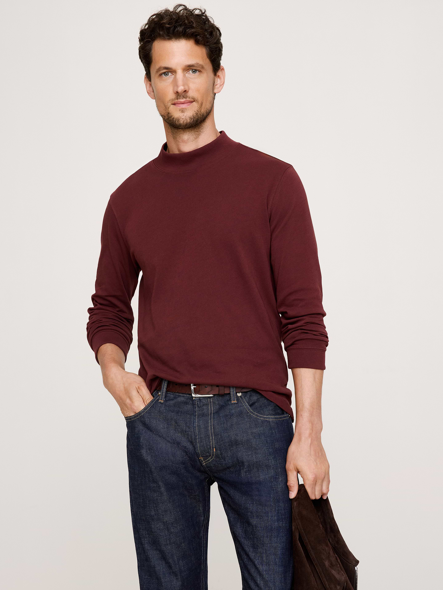 Image number 1 showing, Cotton Jersey Mock-Neck T-Shirt