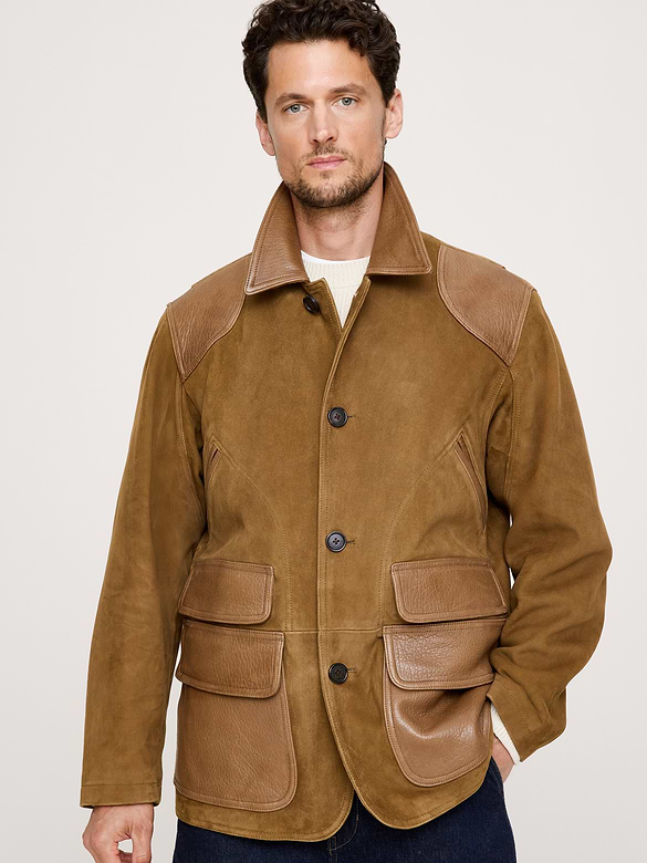 Suede Barn Coat with Leather Trim