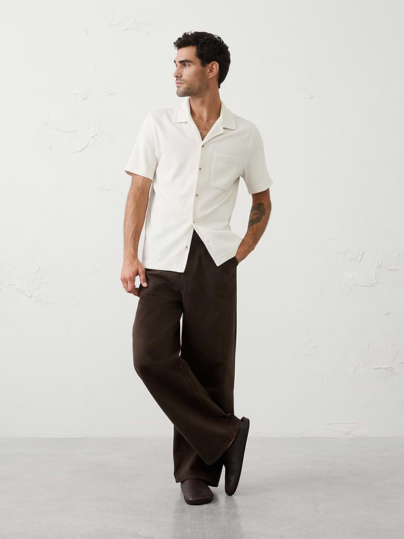 Standard-Fit Knit Herringbone Shirt
