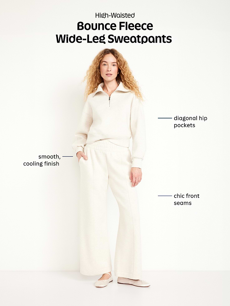 Image number 6 showing, High-Waisted Bounce Fleece Wide-Leg Sweatpants