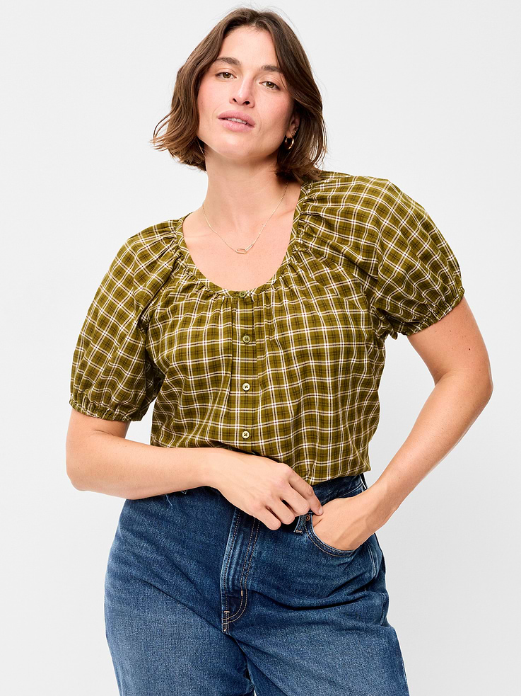 Image number 5 showing, Short-Sleeve Button-Front Plaid Top