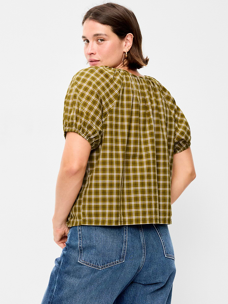 Image number 6 showing, Short-Sleeve Button-Front Plaid Top