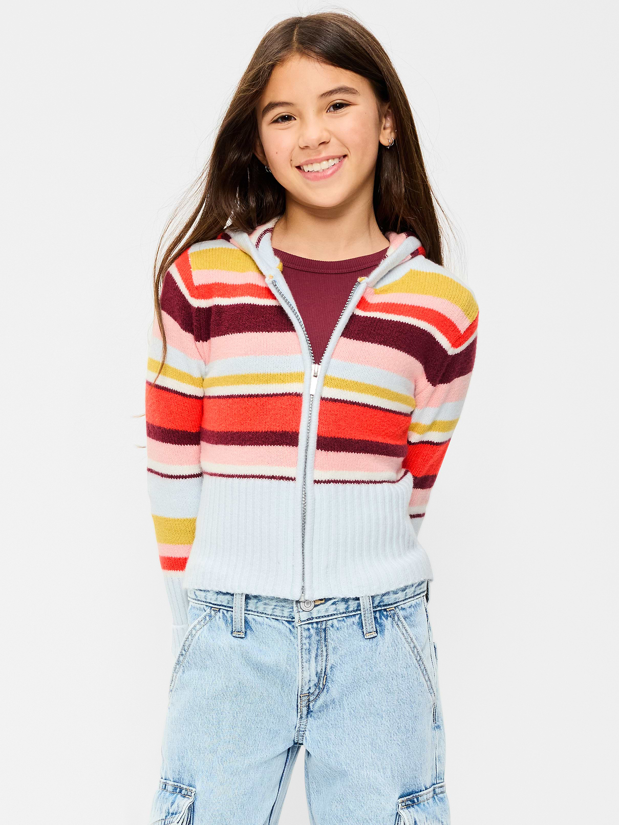 Image number 1 showing, Fitted Cable-Knit Full-Zip Hoodie for Girls